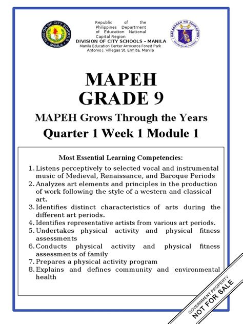 mapeh 9|Mapeh Grade 9: Quarter 1 Week 1 Module 1 .